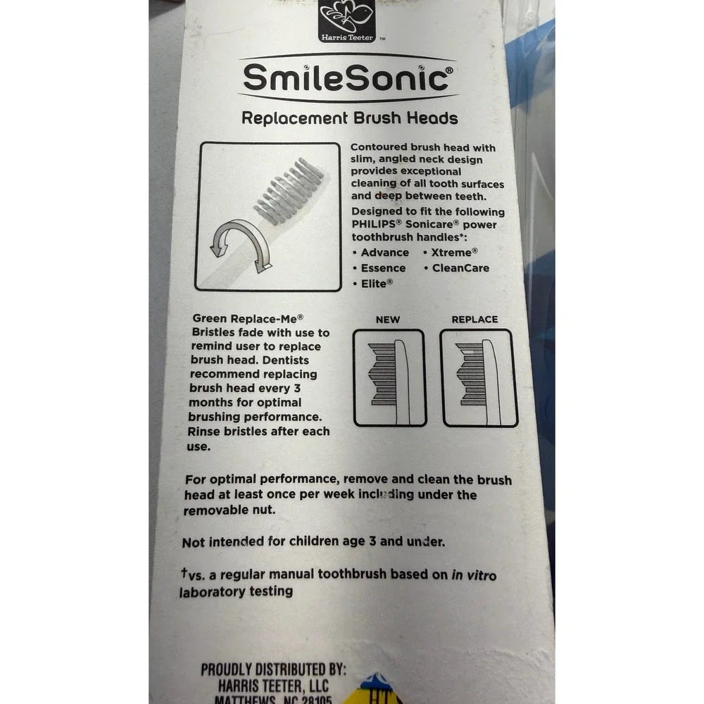 2pks Harris Teeter Smile Sonic Replace Brush Heads Fits Philips Sonicare eSeries